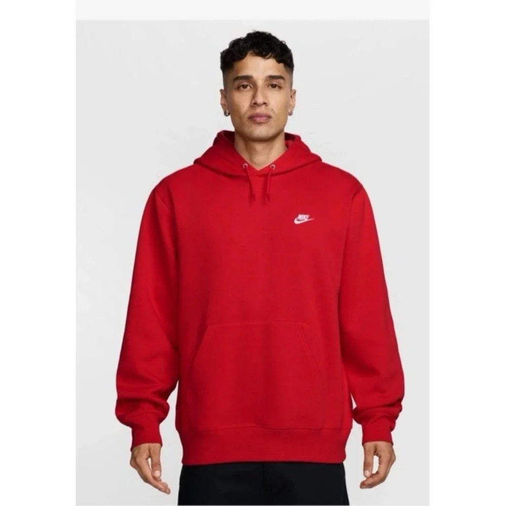 Nike Sportswear Club Pullover Hoodie Sweatshirt Red Size Medium Classic Athletic